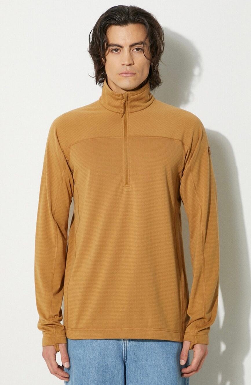 Fjallraven Men’s Abisko Lite Fleece Half Zip Jacket Yellow Tan Large Lightweight